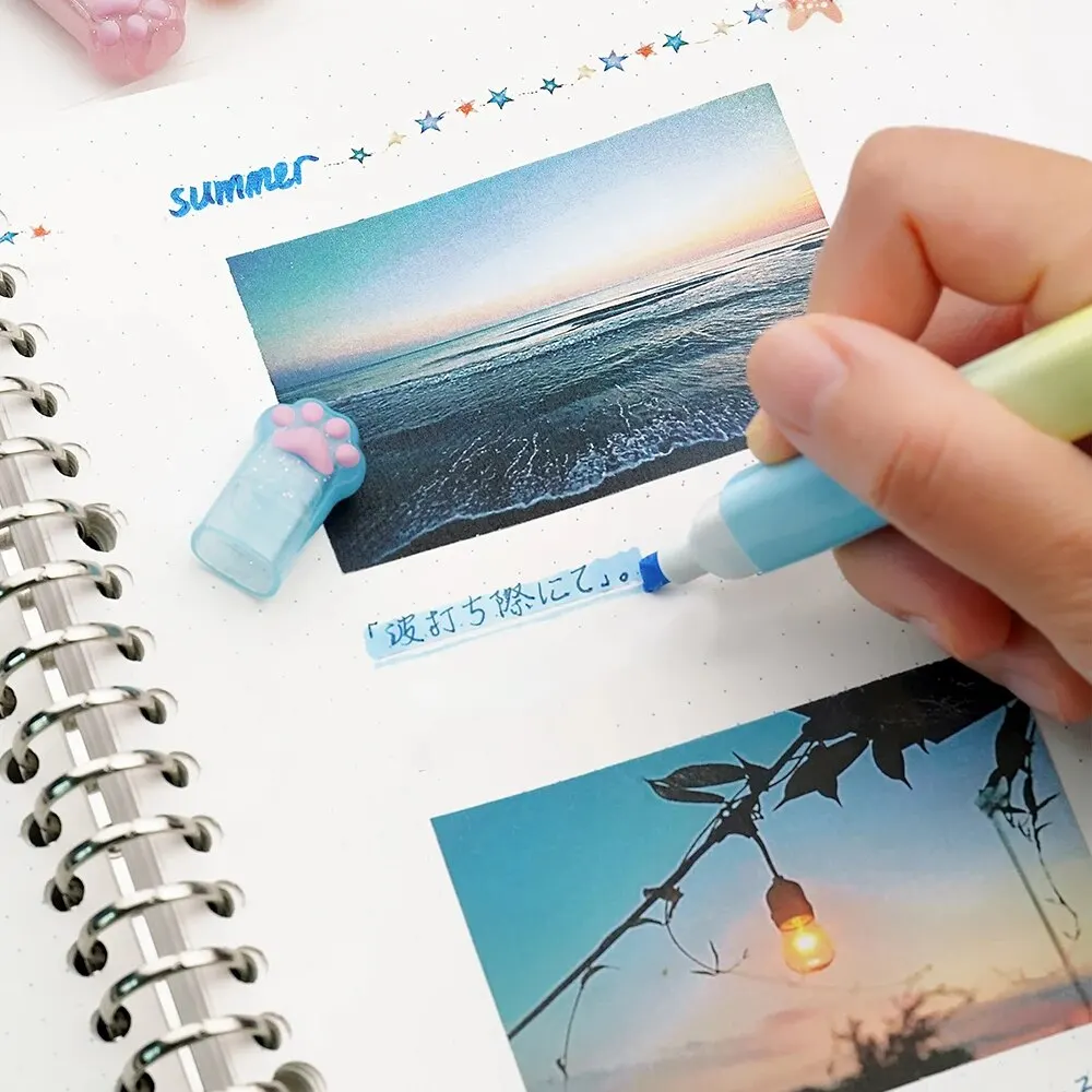 Twingo Cat's Paw Highlighter Double-ended Two-color Gradient Ins High-Value Handbook Marker Pen Student Supplies 6pcs/box highlighter pen marker pen highlighter marker
