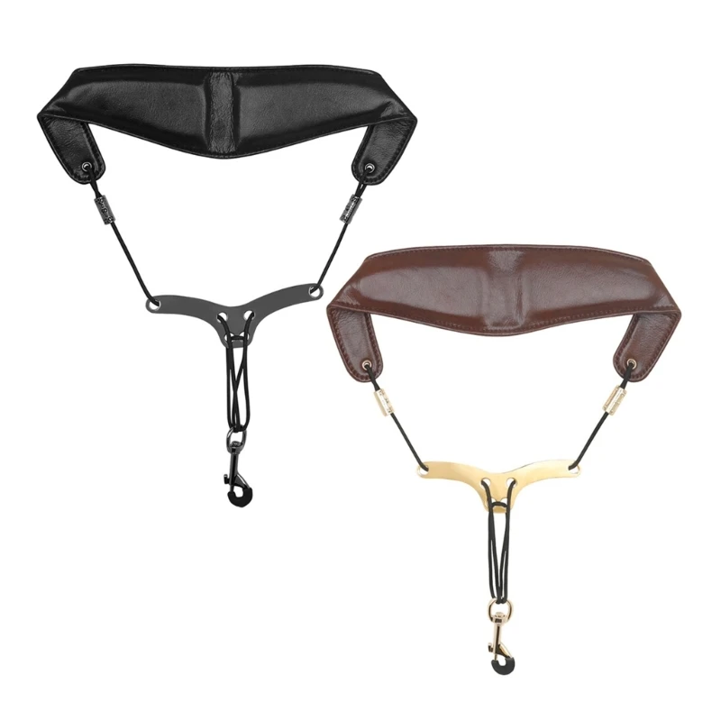 

Saxophone PU Leather Neck Strap with Thick Soft Padded Adjustable Buckle Black Hook for Baritone Alto Soprano Sax H8WC