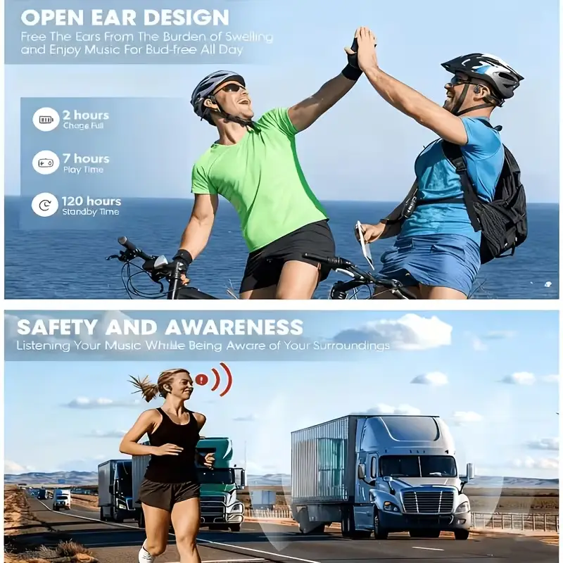 Open-ear Bone Conduction Headphones, Wireless Ear-hook Sports Headset with Microphone, 16 Hours Playback, BT 5.3 Stable Connection, HiFi Stereo, Hands-free Calling for Running & Cycling - Image 4