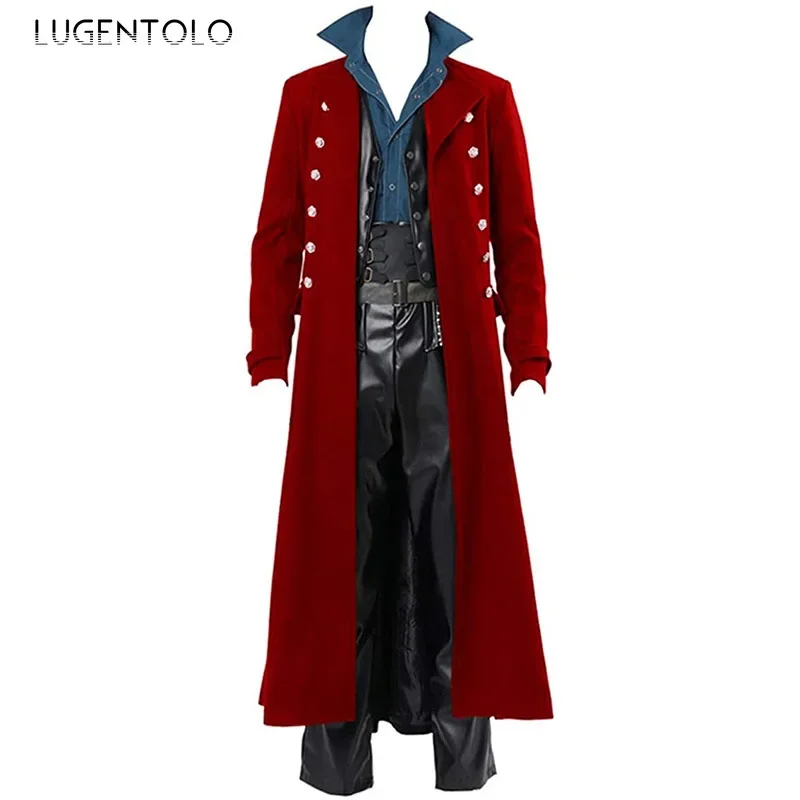 Men Gothic Trench Medieval Steampunk Retro Coat Double-breasted Trim Solid Lapel Coats Vintage Long Jackets,trench coat,steampunk jacket