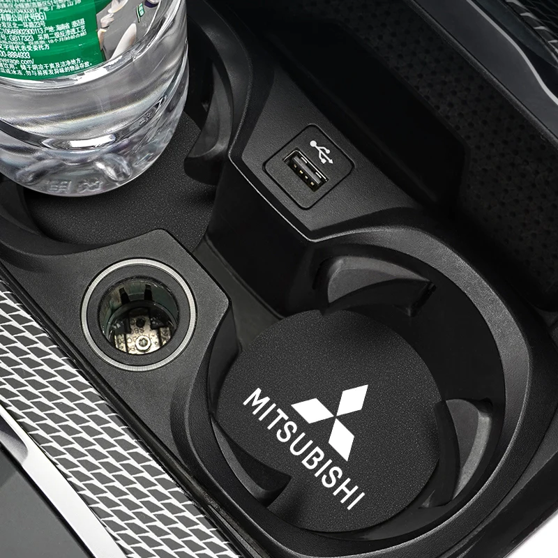 미쓰비시 EK 파제로 익스팬더 이클립스 크로스 ASX L200 엑스포스 아웃랜더용 2개 자동차 컵 매트 가죽 논슬립 코스터