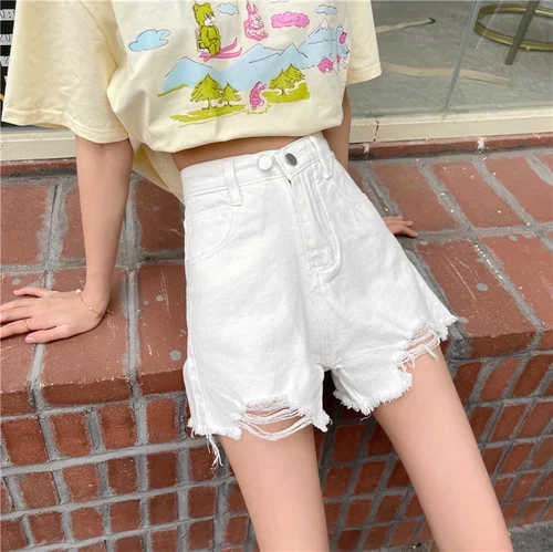 2022 New Spring Style Denim Shorts Women 'S Loose Broken Holes Pants Slim Fit Slimming A- line Pants Versatile Hot Pants women's swim shorts Shorts