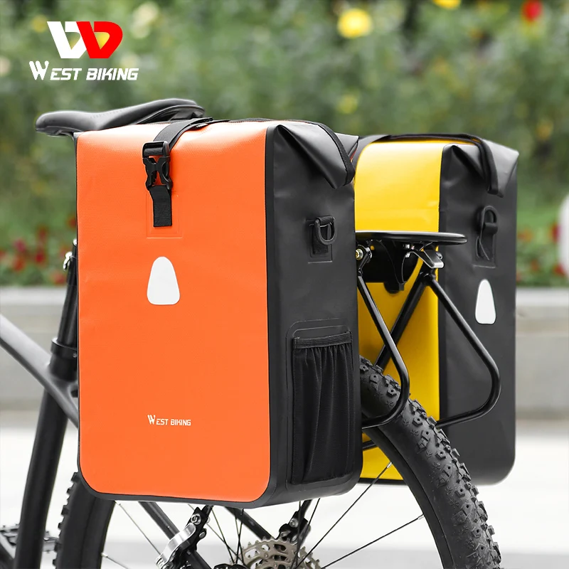 

WEST BIKING Bicycle Rear Side Bag Fully Waterproof PVC Pannier Expandable 12-15L Bike Carrier Quick Release MTB Shoulder