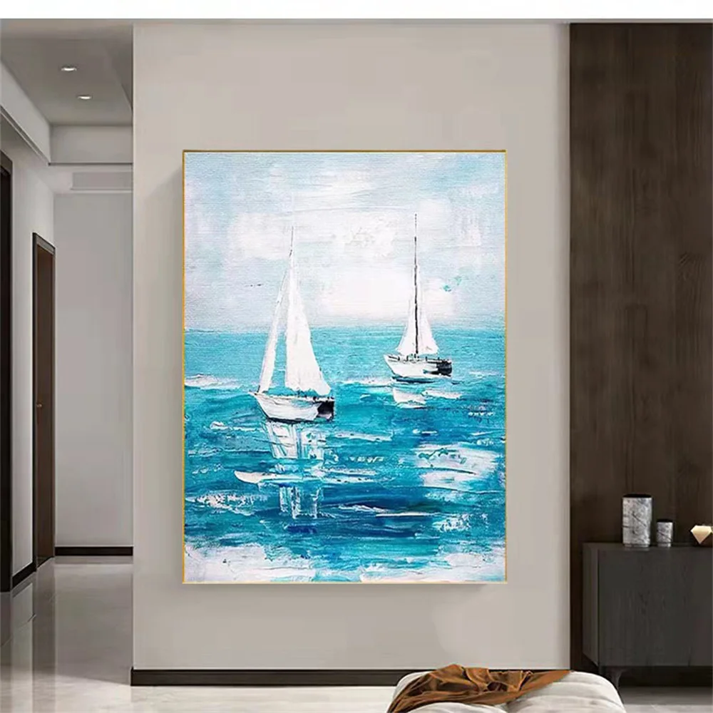 

Pure Hand-Painted Seascape, Abstract Canvas, Oil Painting, Living Room, Family, Minimalist Study, Porch, Modern Wall Sticker