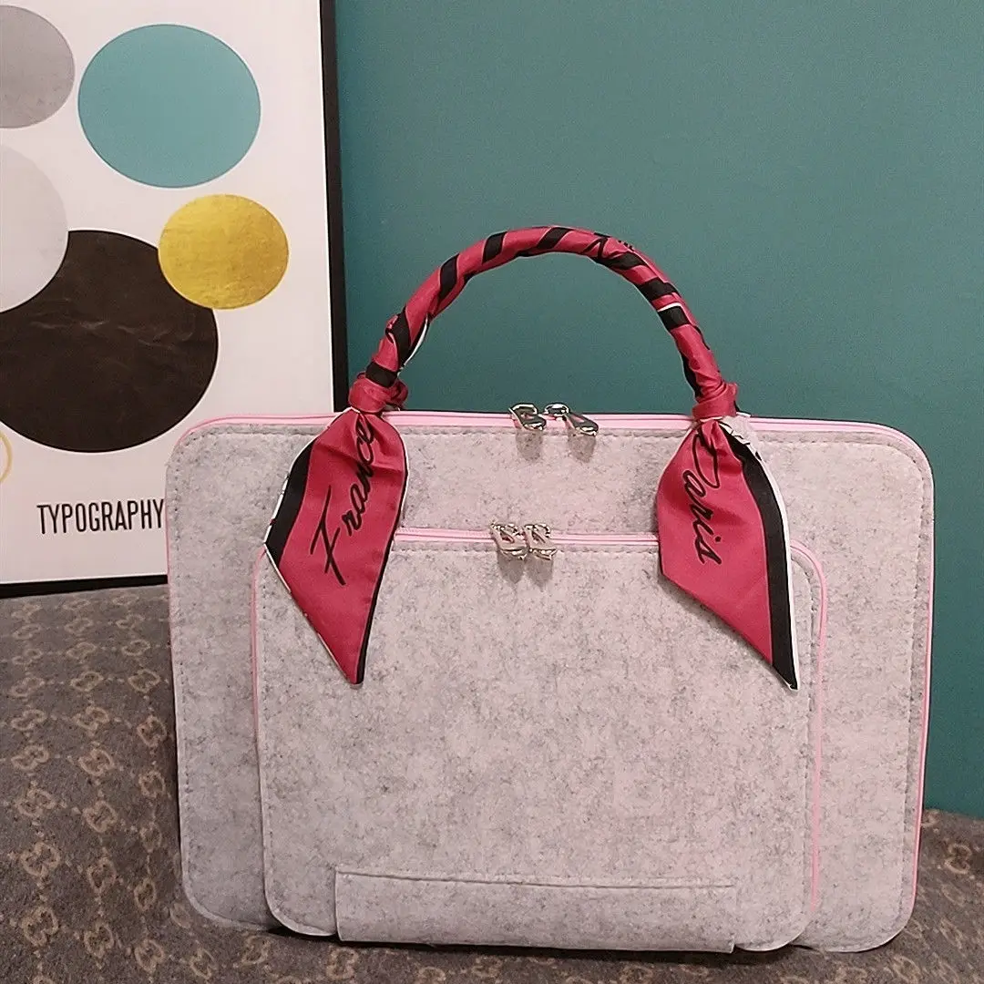 Bolsa de Feltro de lã para Mulheres Estojo de Manga Pasta com Lenço de Seda Apto para Macbook Microsoft Lenovo Dell hp Asus 13 Pol 14 Pol 15 Pol 156 Pol - Imagem 4