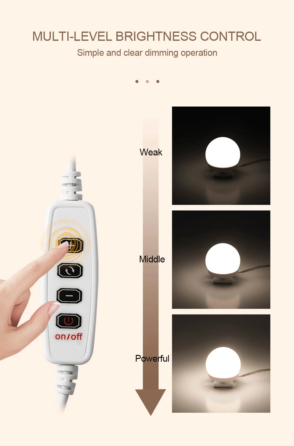 Luz de relleno de espejo de tocador, iluminación ajustable, 3 colores, LED, USB, bombillas de pared, cadena para todos los bonitos, 3 colores, luz de tocador regulable