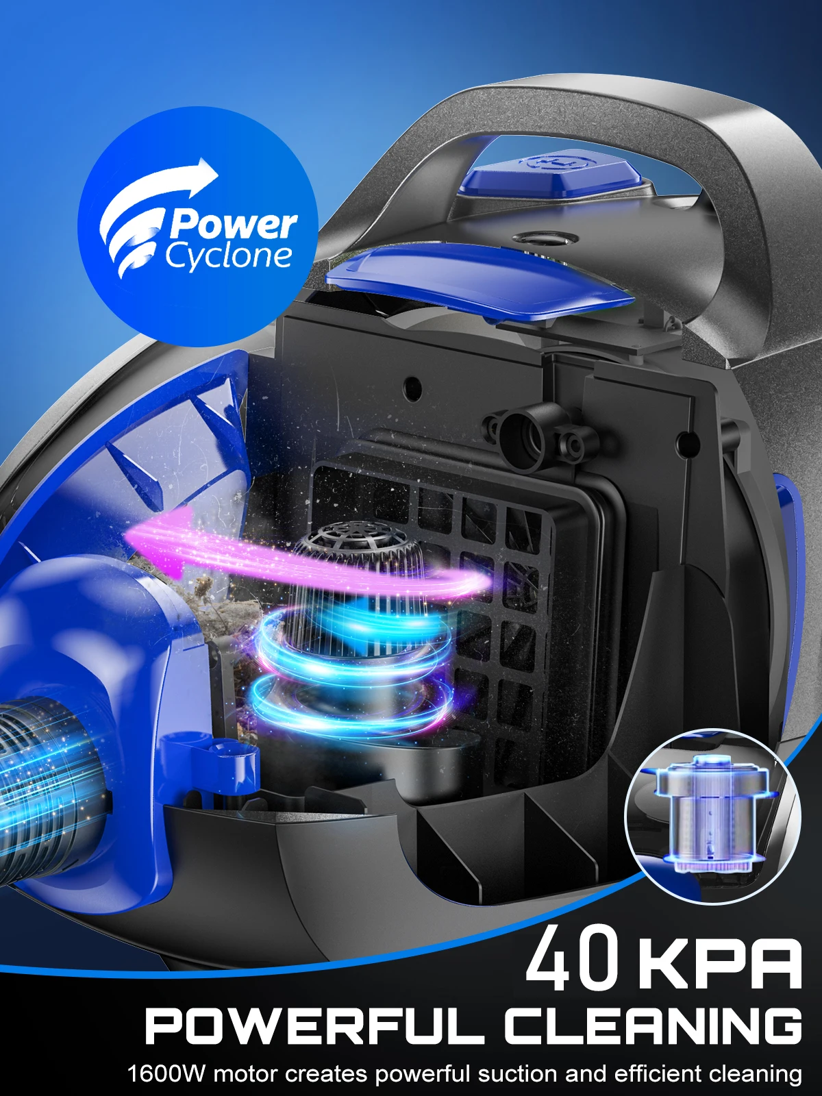 1600W Bagless Canister Vacuum 2