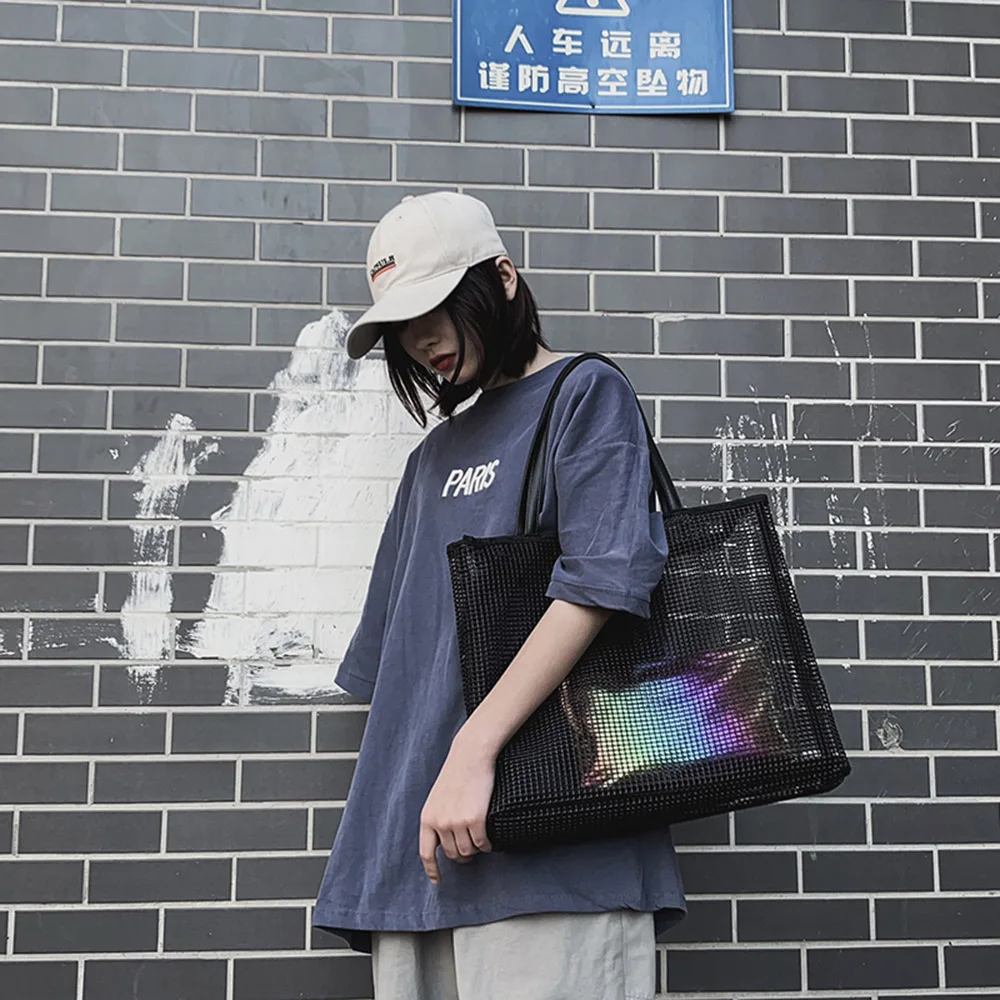 

Сетчатая прочная пляжная сумка для телефона, женская летняя вместительная сумка-тоут, водонепроницаемые повседневные сумки на плечо для покупок, женские сумочки