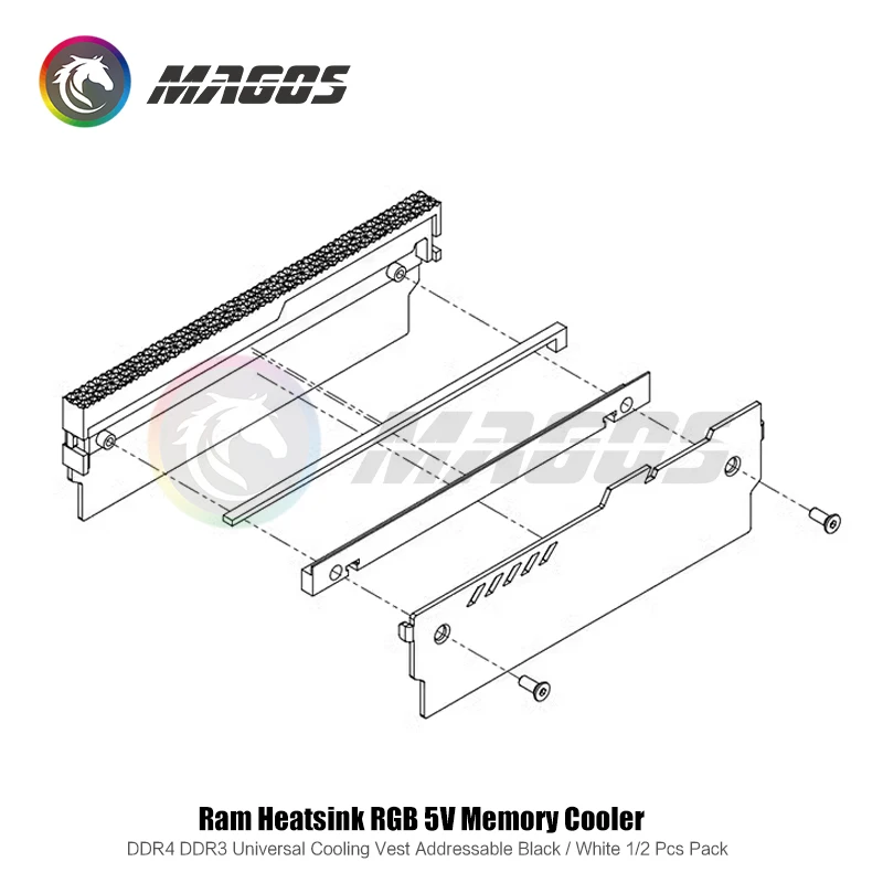 Universal Ram Shell Radiator Rgb Ddr4 Ddr3 Dissipador Universal Memory Vest Argb 5v Aura Endereçável Preto Branco pc Pack - Imagem 4