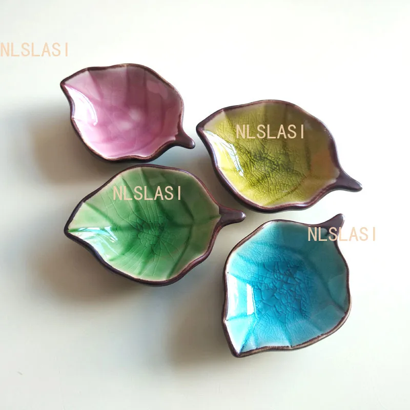 1pcs Ice Cracked Glazed Ceramic Minimalist Korean Beauty Salon Product Mixing Dish Leaf Shaped SPA Essential Oil Dish
