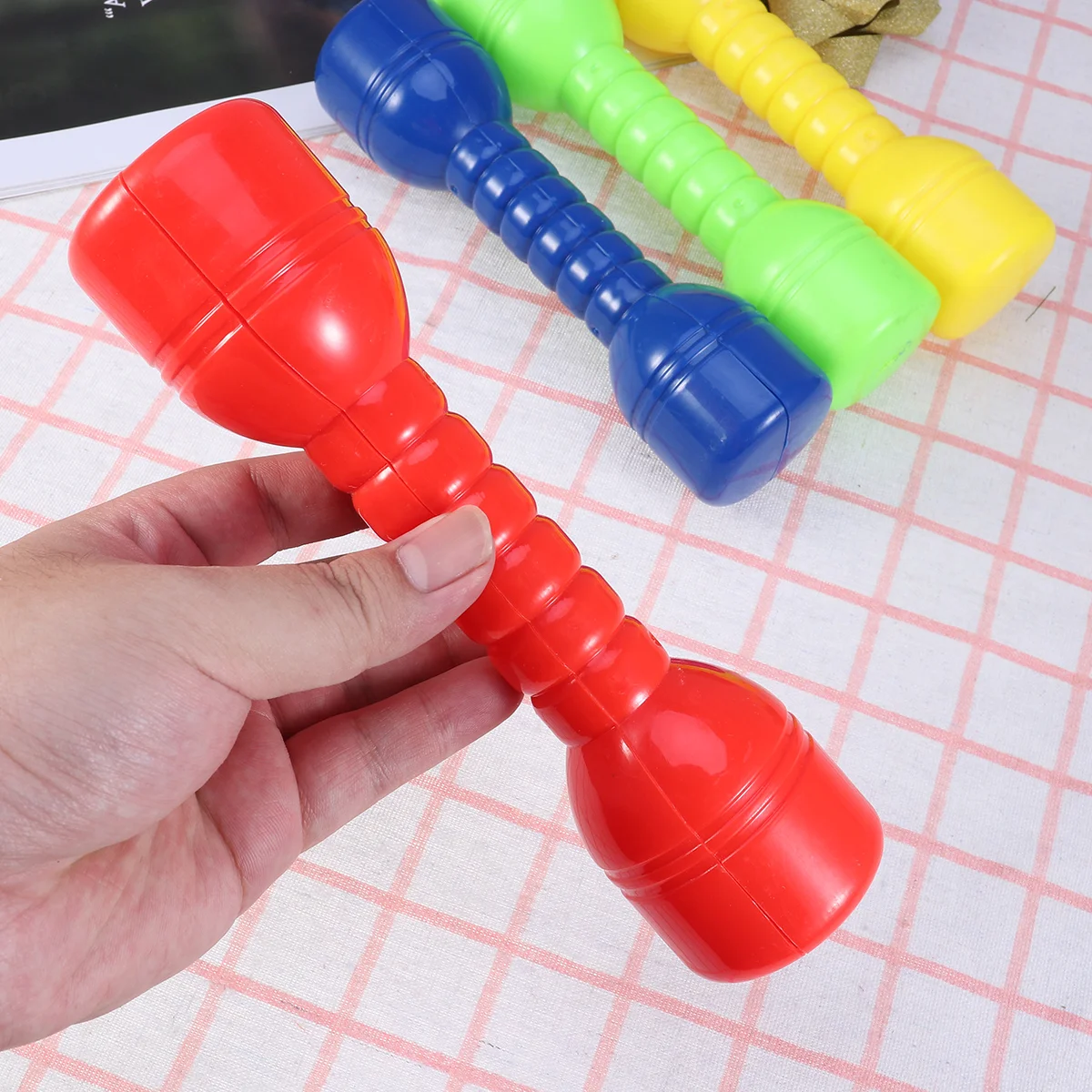 

6 Pcs Plastic Dumbbells Ergonomic Children Morning Exercise Barbells Hand Bar for Kindergarten (Random Color)