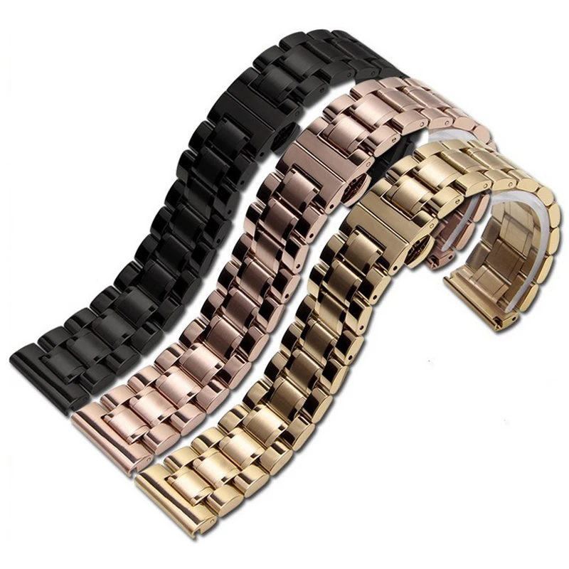 Premium Stainless Steel Watch Band with Butterfly Clasp - Silver Gold Finish