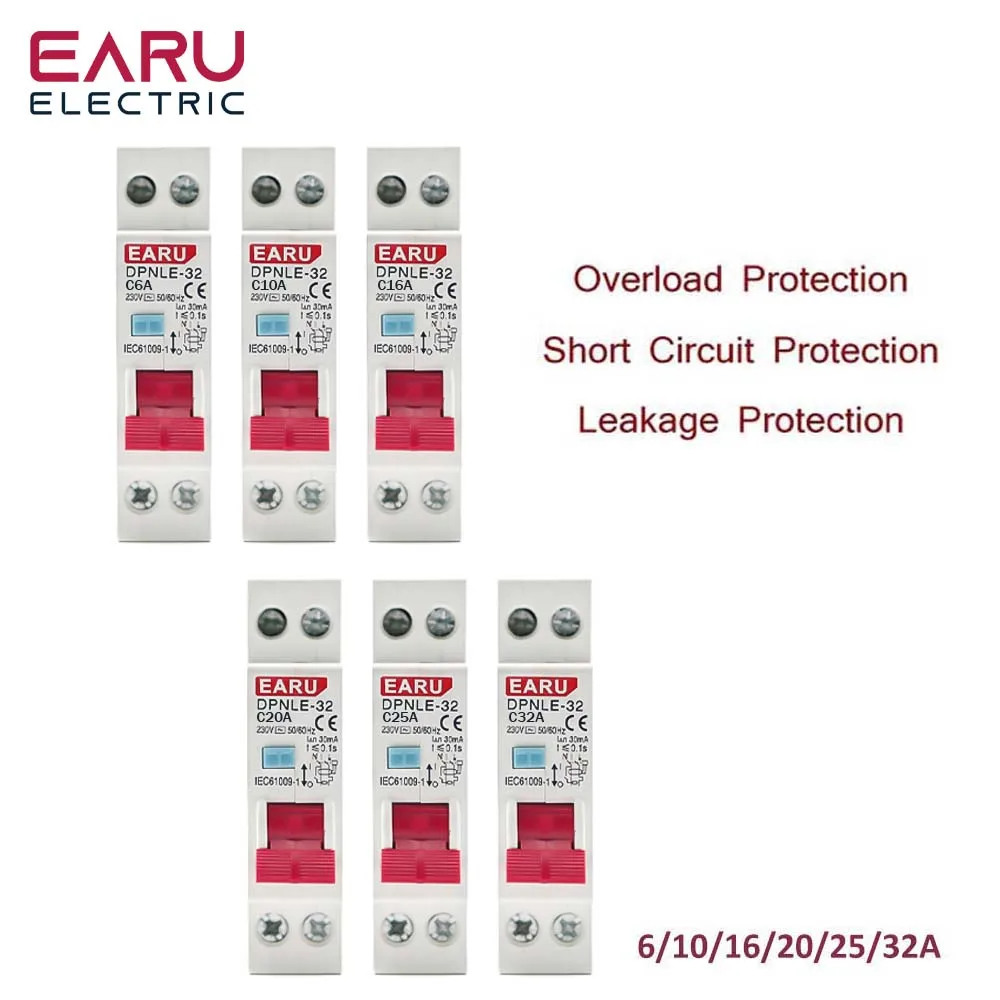 Rcbo tipo um Interruptor Automático Residual 6ka 1p Mais n 2p 16a 20a 230v com sobre a Proteção de Vazamento Atual 30ma Ekl940 18 mm
