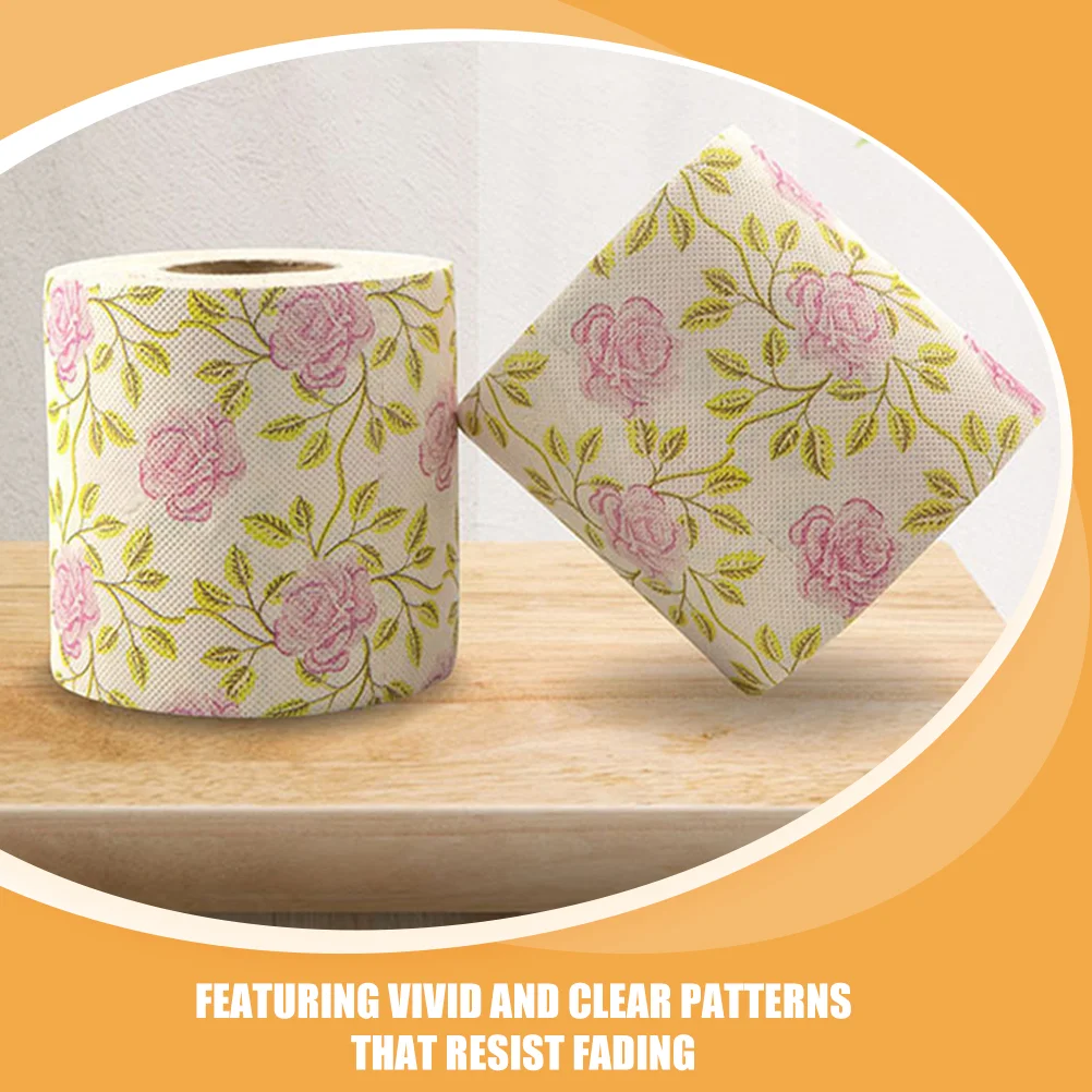 2 Rolls Decorate Printed Toilet Paper Travel Tissue Bathroom Bamboo Pulp for Camping Napkins Decorative