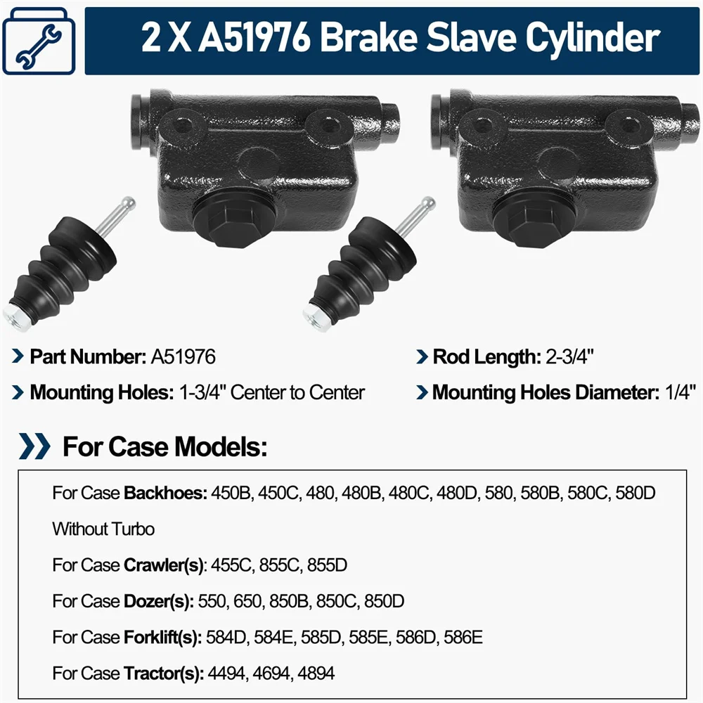 2X A51976 L25419 Brake Master & Slave Cylinder Kit For Case 430 450 450B 450C 480 480B 480C 480D 580 580B 580C 850B 850C G109413