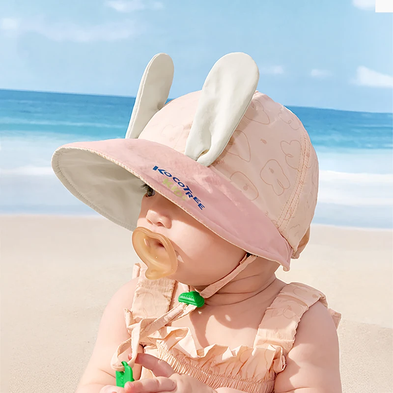 3D 토끼  태양 모자 6개월3세 용 통기성 넓은 챙 야구 모자 어린이 여름 야외 버킷 모자