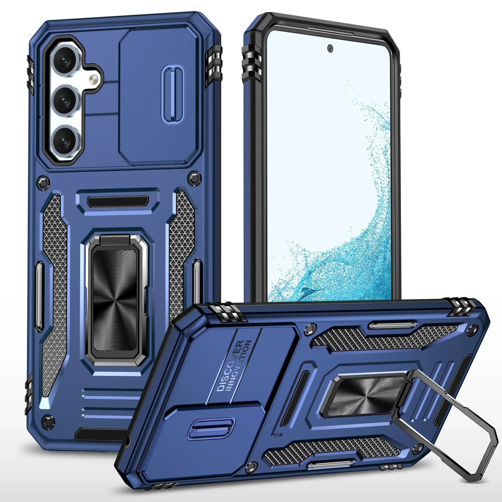 Premium Slide Camera Stand Armor Case with Kickstand and Antifall Protection