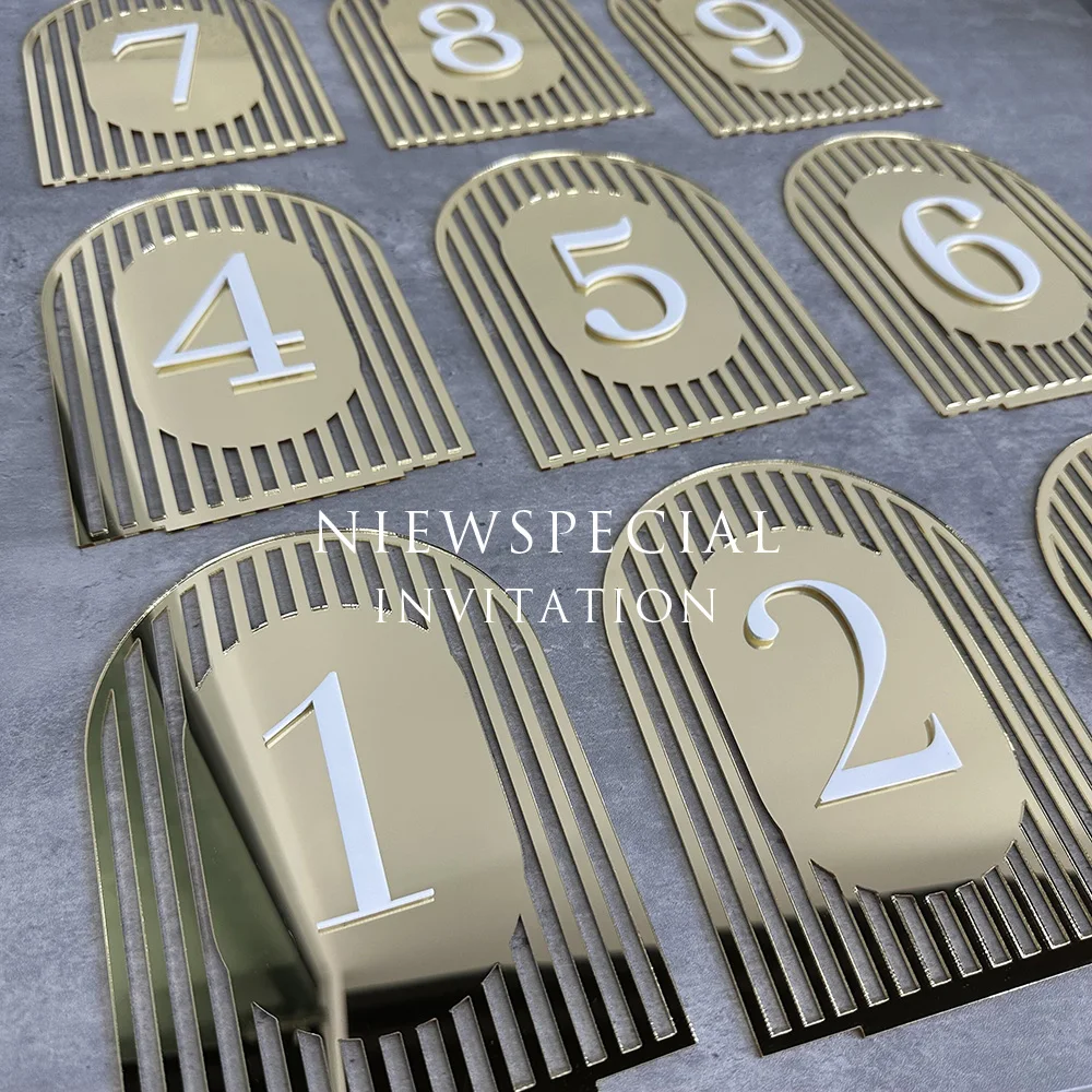 Numeri Da Tavolo Ad Arco Specchio Dorato 1-30 Con Supporto – 12,7x17,8 Cm In Acrilico – Set Da 10 Per Matrimoni E Feste - 4