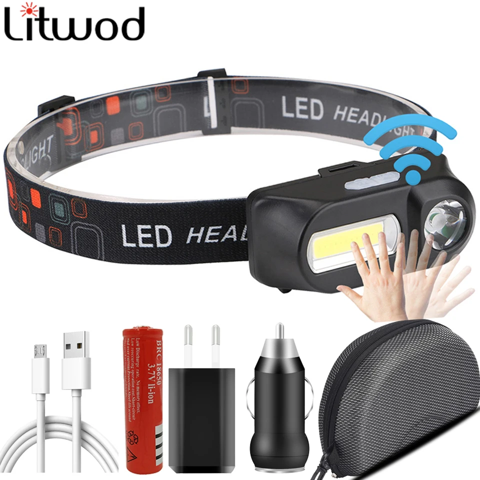 Q5+COB Double Switch Sensor Portable Mini Heading Light LED Headlamp