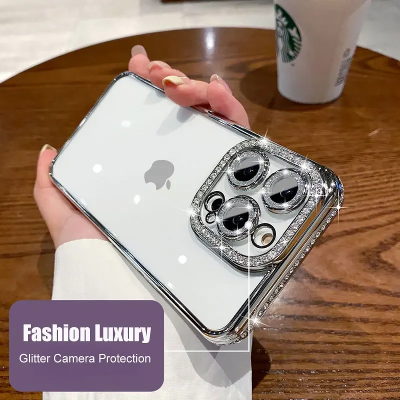 Glitter 3D Diamond Camera Lens Ring Protector Film Sticker Cover For iPhone  15 14 Pro Max Plus 13 12 Mini Women Bling Accessory - AliExpress