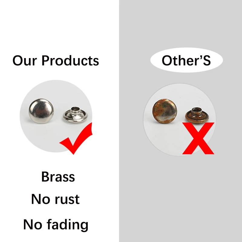 Description Picture 3 of item100Sets 6/8mm Brass Cap Rivets Studs Round Rivet Tachuelas for Leather Craft Bag Belt Garments Hat Shoes Wallets