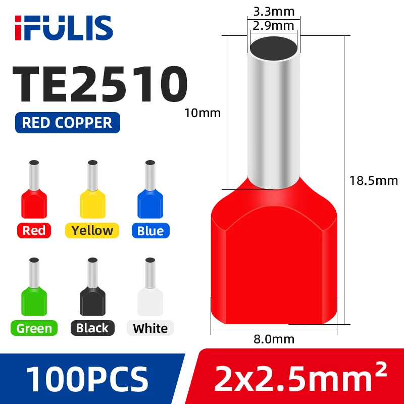 TE0508 TE1508 TE2508 Tubular Crimp Terminal Electrical Wire Insulated Terminator Block Cord End Terminal Connector Crimping Terminals