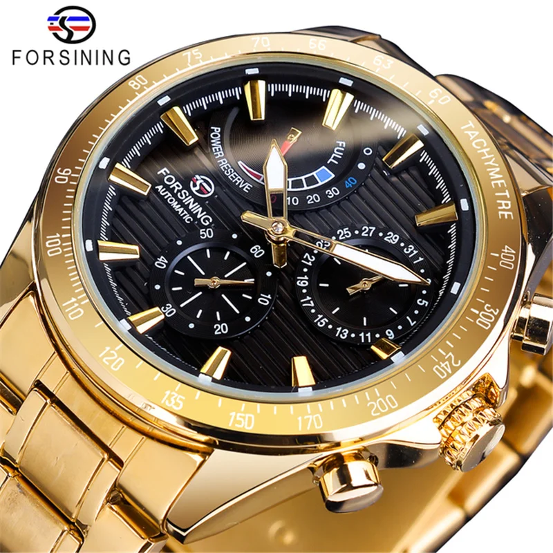 

Forsining 327A Top Brand Three Dial Calendar Stainless Steel Men new Mechanical Automatic Wrist Watches Luxury Sport Male Clock