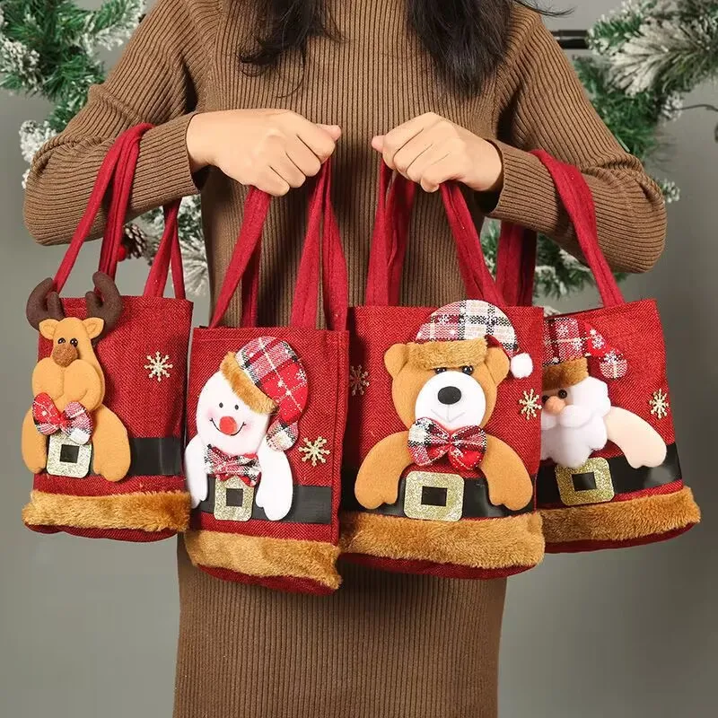 Christmas Gift Bags Gift Bags 1PCS Christmas Gift Bags Handbags Tote Bags Candy Snowman Bear Gift Storage Christmas Decoration
