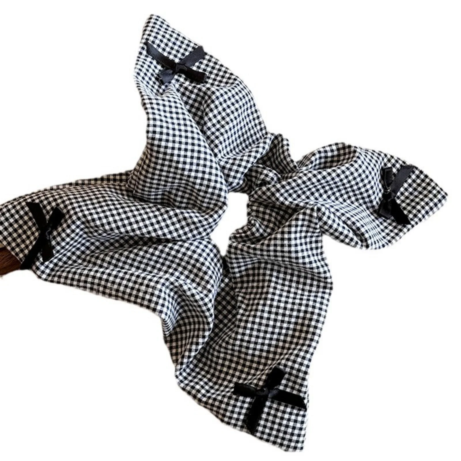 Square Large Black White Checkered Striated Leopard Print Bowknot Heart Intestine Hair Ties for Women Fashion Temperament Scarf