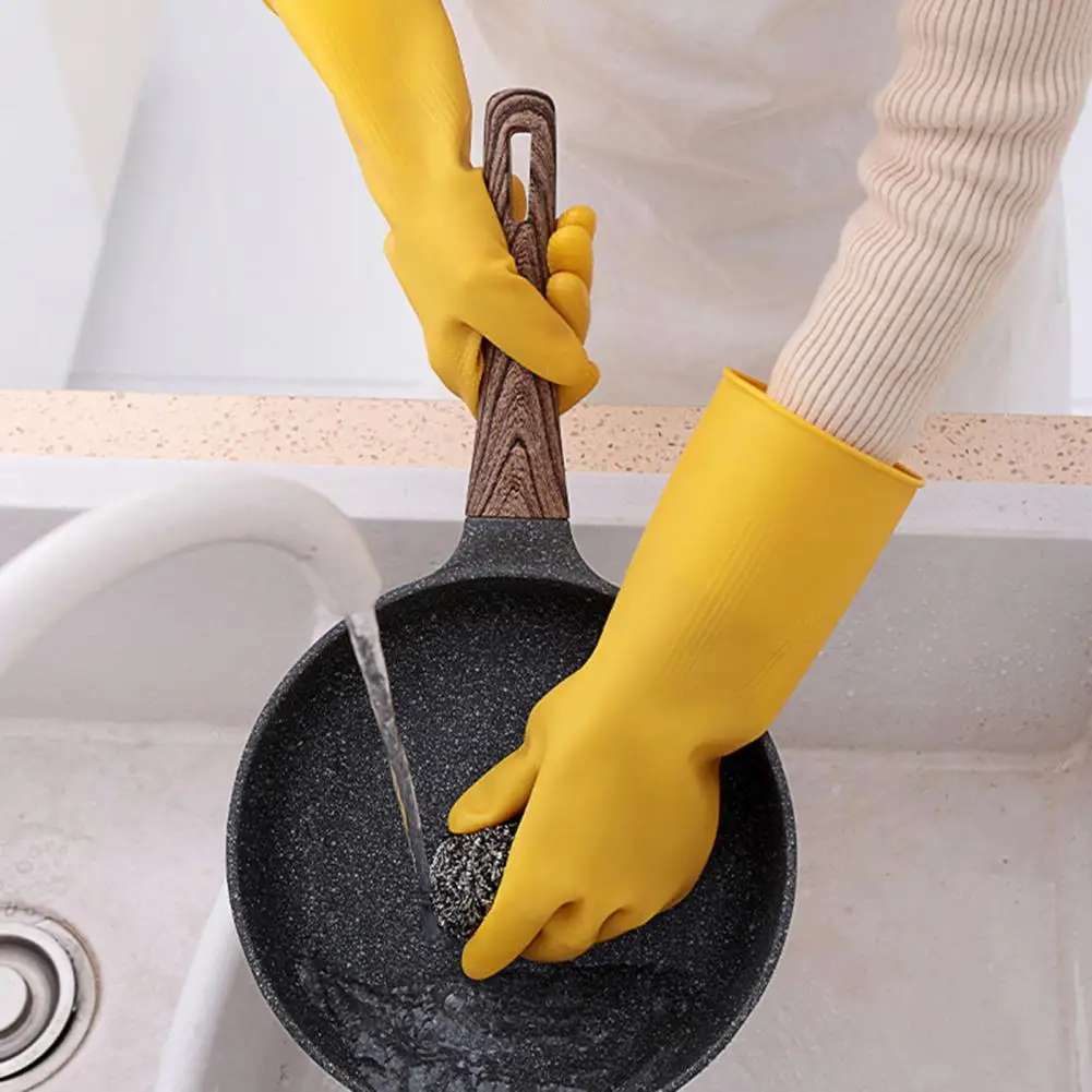 Rubber Gloves  Washing Dishes Cleaning Kitchen Flocklined Household 