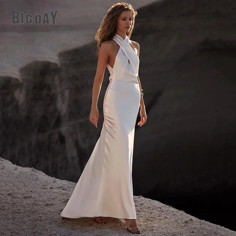Bigday Halter Mermaid Wedding Dress Women 2025 Open Back Sleeveless Pleat Criss-Cross Bridal Gown Vestido De Noiva Customized 8 S1718b4d34dfc4cafb82ad04186075afdL