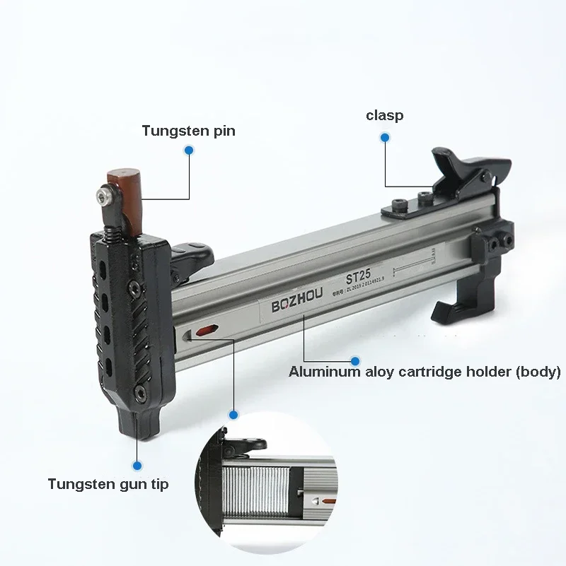 ST-25 Manual Nailer Semi-automatic Wire Slot Woodworking Decoration Steel Nail Gun Straight Nailing Tool with Support 6