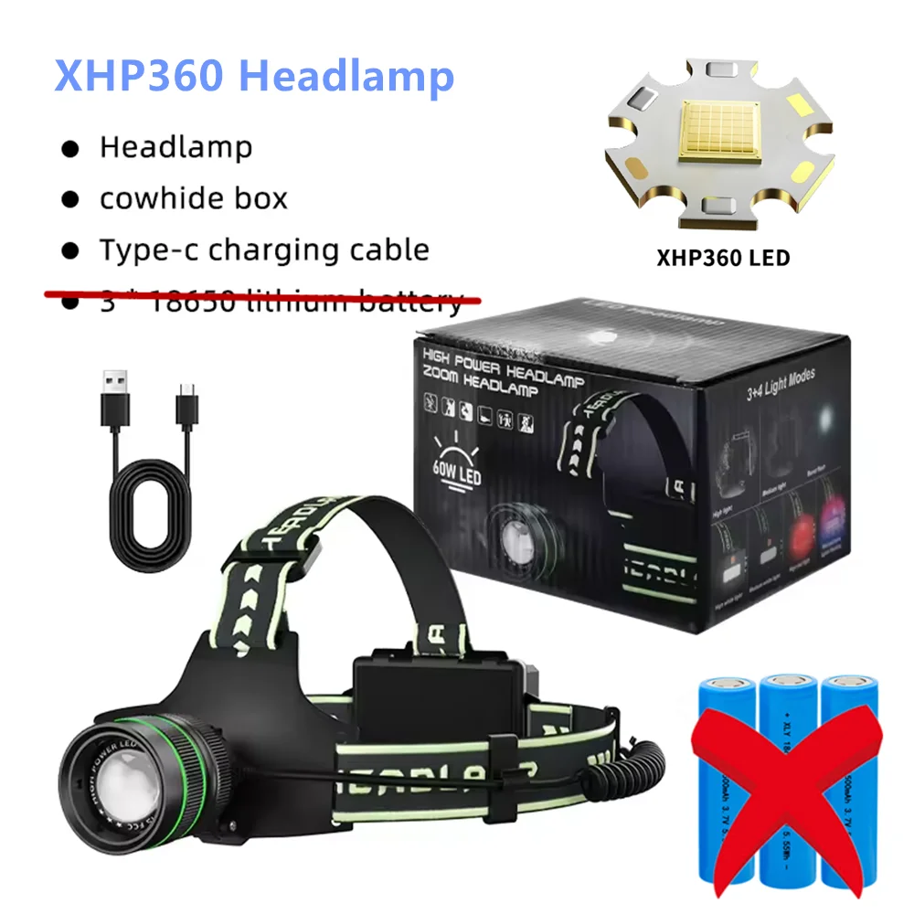 مصباح أمامي LED XHP360 فائق السطوع وعالي الطاقة، م...