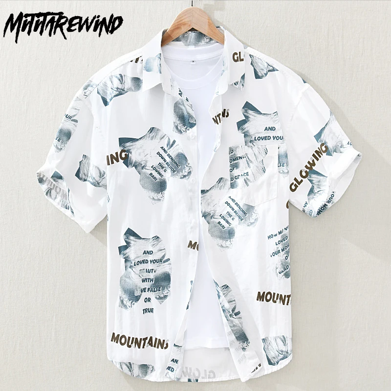 

Summer Holiday Beach Shirts for Men 100% Cotton Printed Turn Down Collar Loose Short Sleeves Shirt Outdoor Casual Trendy Tops