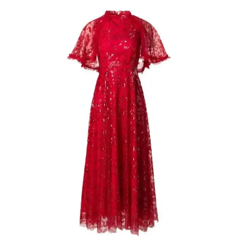 chinese dress ladies Printed Lace Collar Knit Snap Back Dress – Buck & Buck