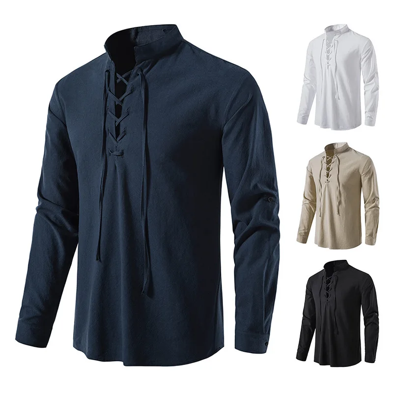 Cotton Linen Long Sleeve Summer Blouse for Men