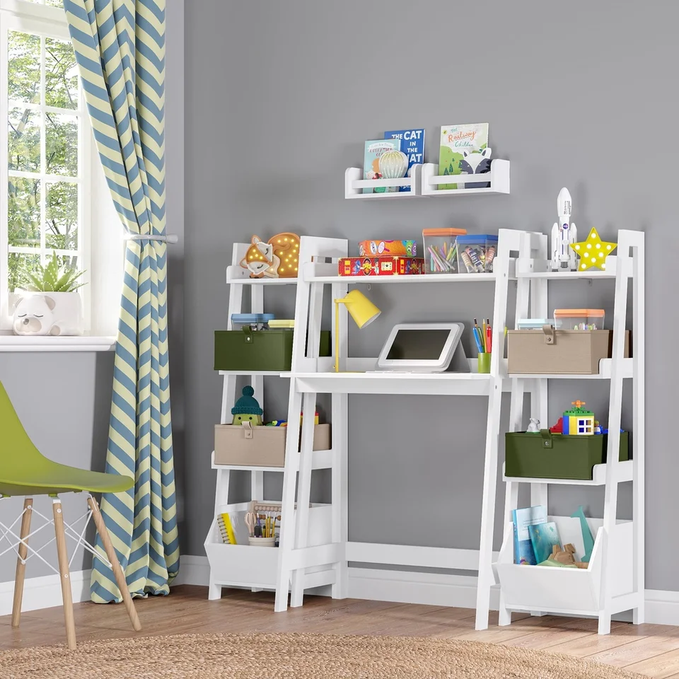Kids 4 Tier Ladder Shelf Toy Organizer White MDF