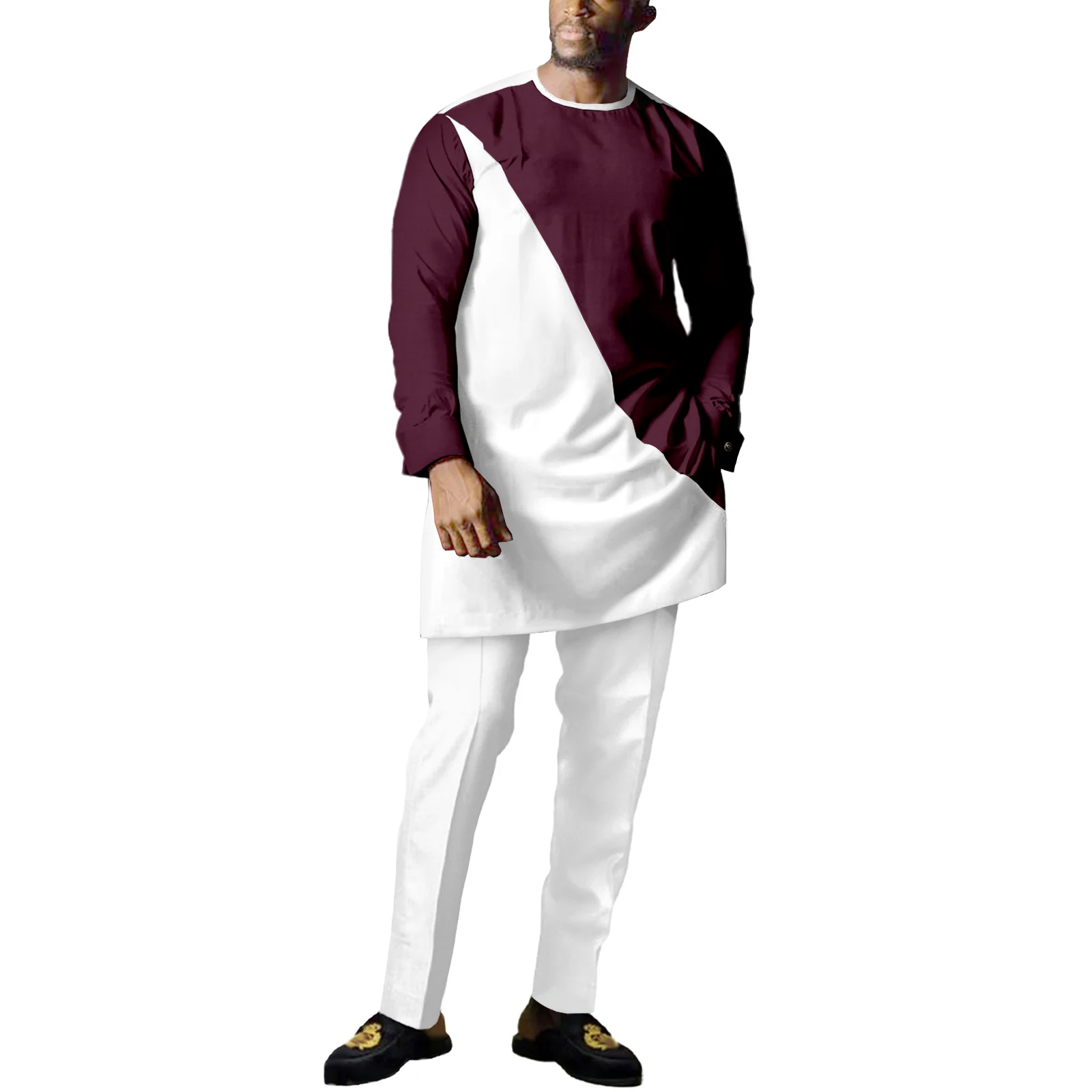 Men's Bazin African Clothing For Men 2023 Hippie Dashiki Splicing Design Retro Long Sleeve Loose Contracted Casual 2 Piece Set