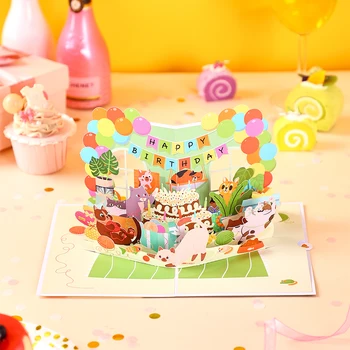 3D Cat Birthday Greeting Card 1