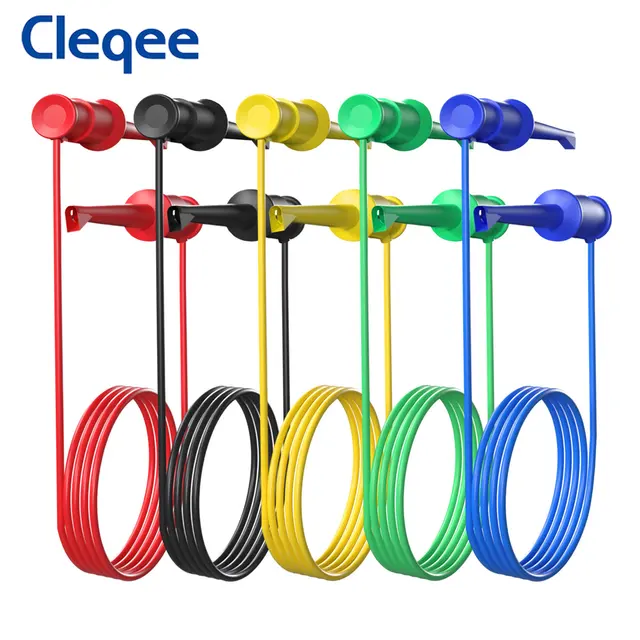 Cleqee P1520 5PCS Test Hook Clip to Mini Grabber Test Leads SMD IC Tool Silicone Jumper Wire 20AWG Electrical 50cm Test Cable 6