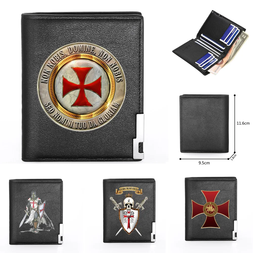 

Classic Knights Templar Theme Design Printing Leather Wallet Fashion Men Women Billfold Slim Credit Card Holders Short Purses