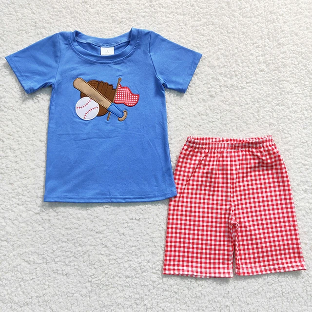 Wholesale Baby Boy Embroidery Baseball Set Children Summer Short Sleeves  Cotton Shirt Toddler Tee Plaid Shorts Kid Infant Outfit - AliExpress