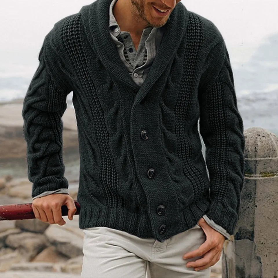 Men's Retro Solid Color Cardigan Sweater Jacket