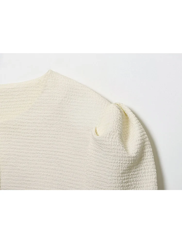 Women New Cropped Coat 2025 Temperament Women Clothing Chic Half Sleeves Tops O-neck Puff Sleeve Button Up Solid Lady Jackets