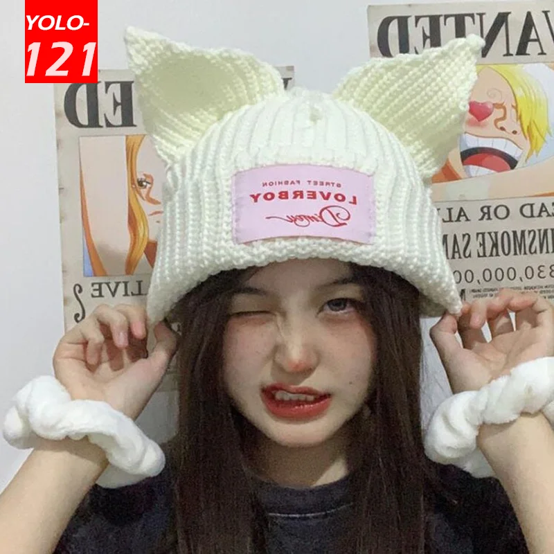 Loverboy Cat Ear Knit Hat Double-layer 