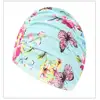 Elastic Nylon Turban Pool Bathing Hats Long Hair Bathing Swimming Protect Caps Men Women Flowers Printed Pleated Swimming Cap 6
