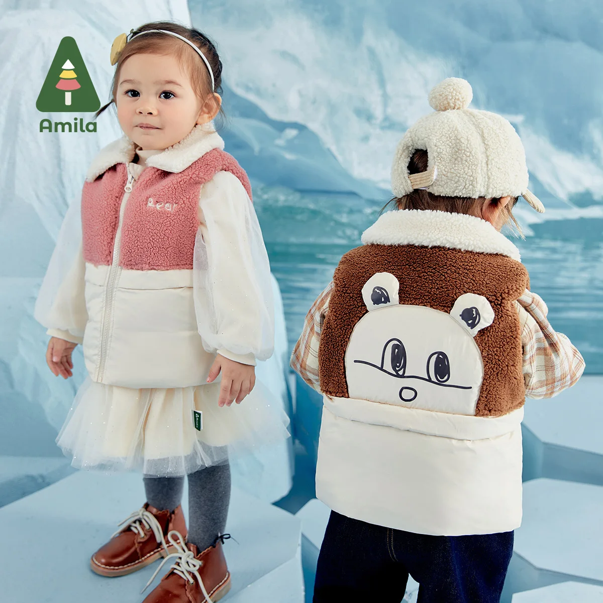 Baby Waistcoat Winter Boys and Girls Cartoon Bear Fashion