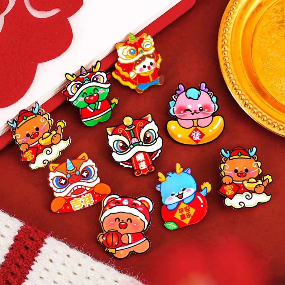 

1Pc Acrylic Lion Dance Brooch New Year Badge Lucky Loong Pin Backpack Decor