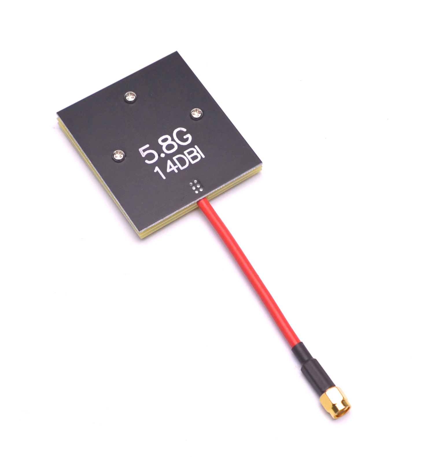 Antenne FPV 5.8Ghz 14dBi Patch Directionnelle Haute Performance pour Drone FPV fixée sur un drone, angle de vue latéral.