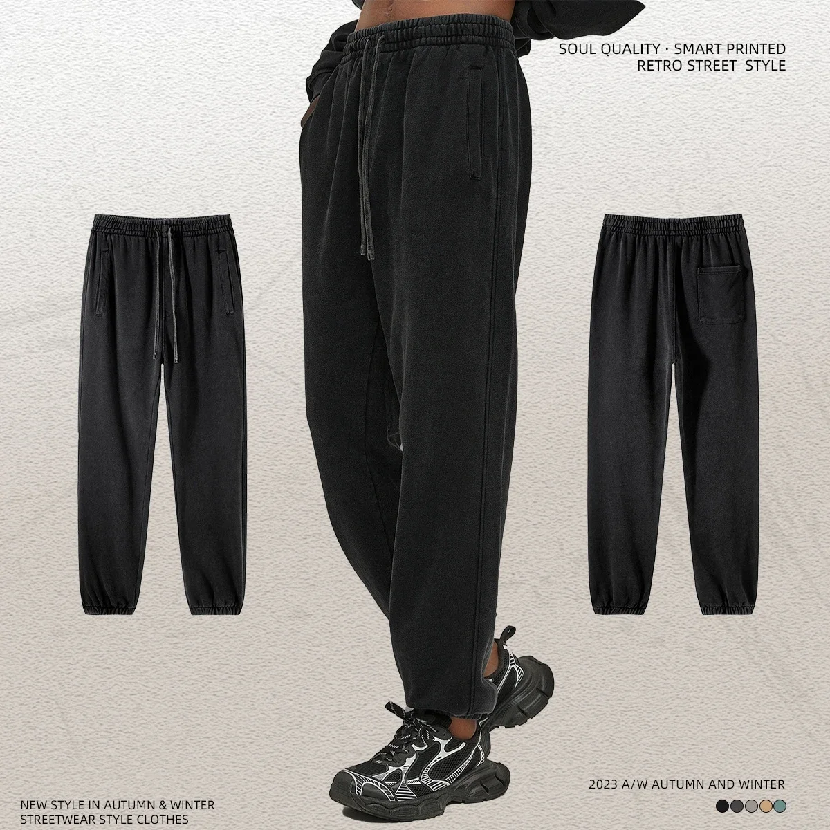 

Unisex Sweat Pants Vintage Joggers 100% Cotton Acid Wash Sweatpants Streetwear Polar Heavyweight Fleece Sweatpants 2023 New